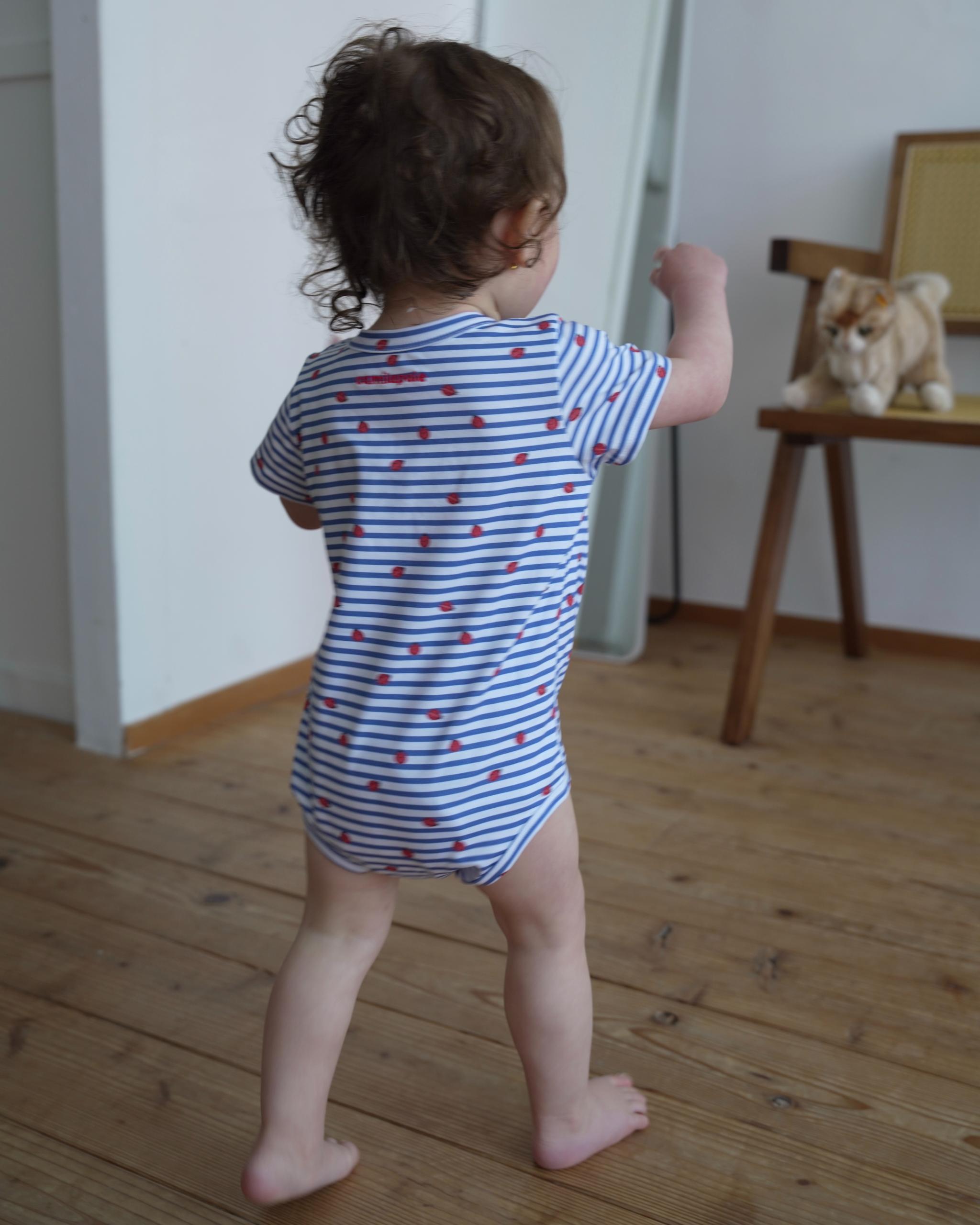 camilapole  Ladybug Stripe Romper