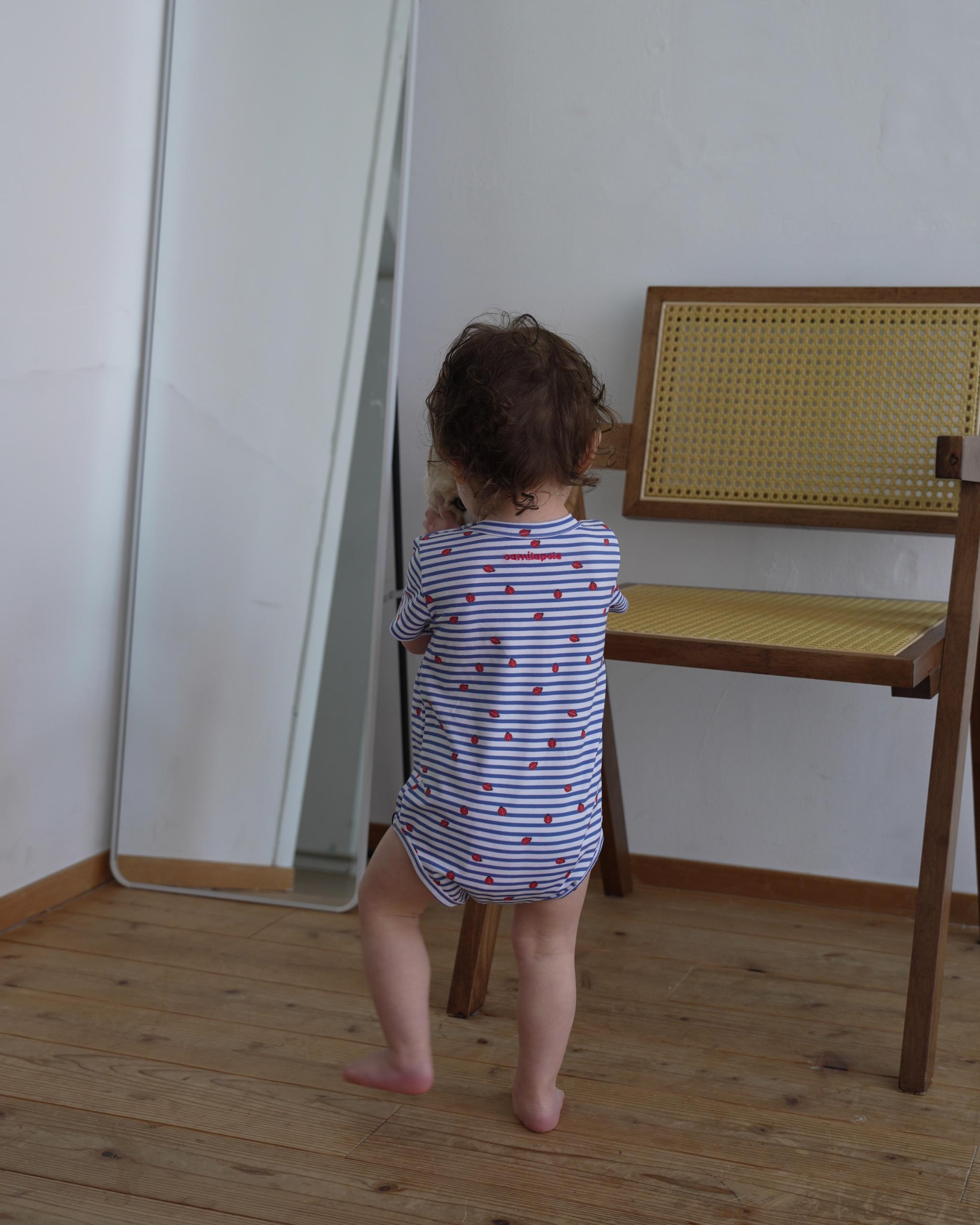 camilapole  Ladybug Stripe Romper