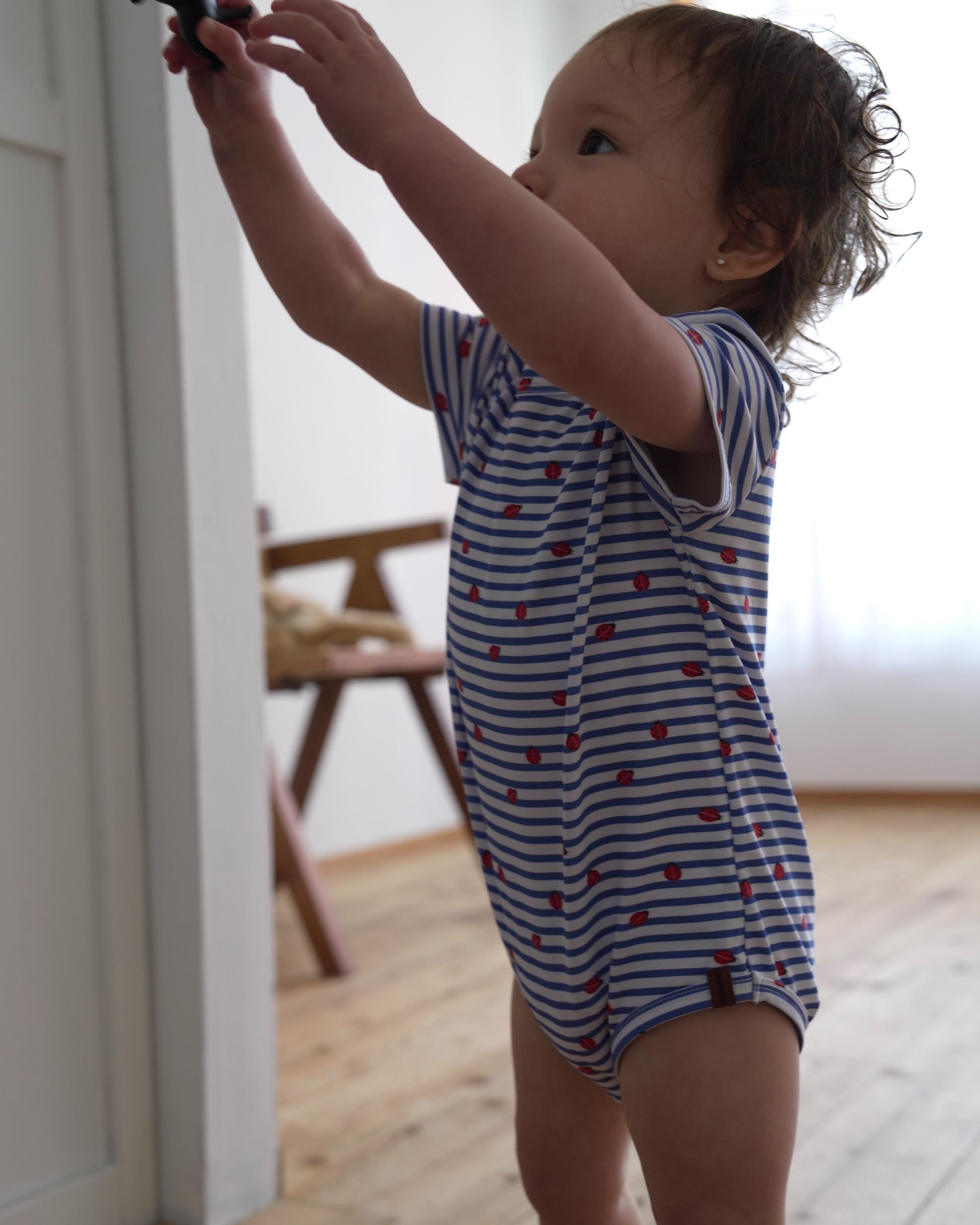 camilapole  Ladybug Stripe Romper