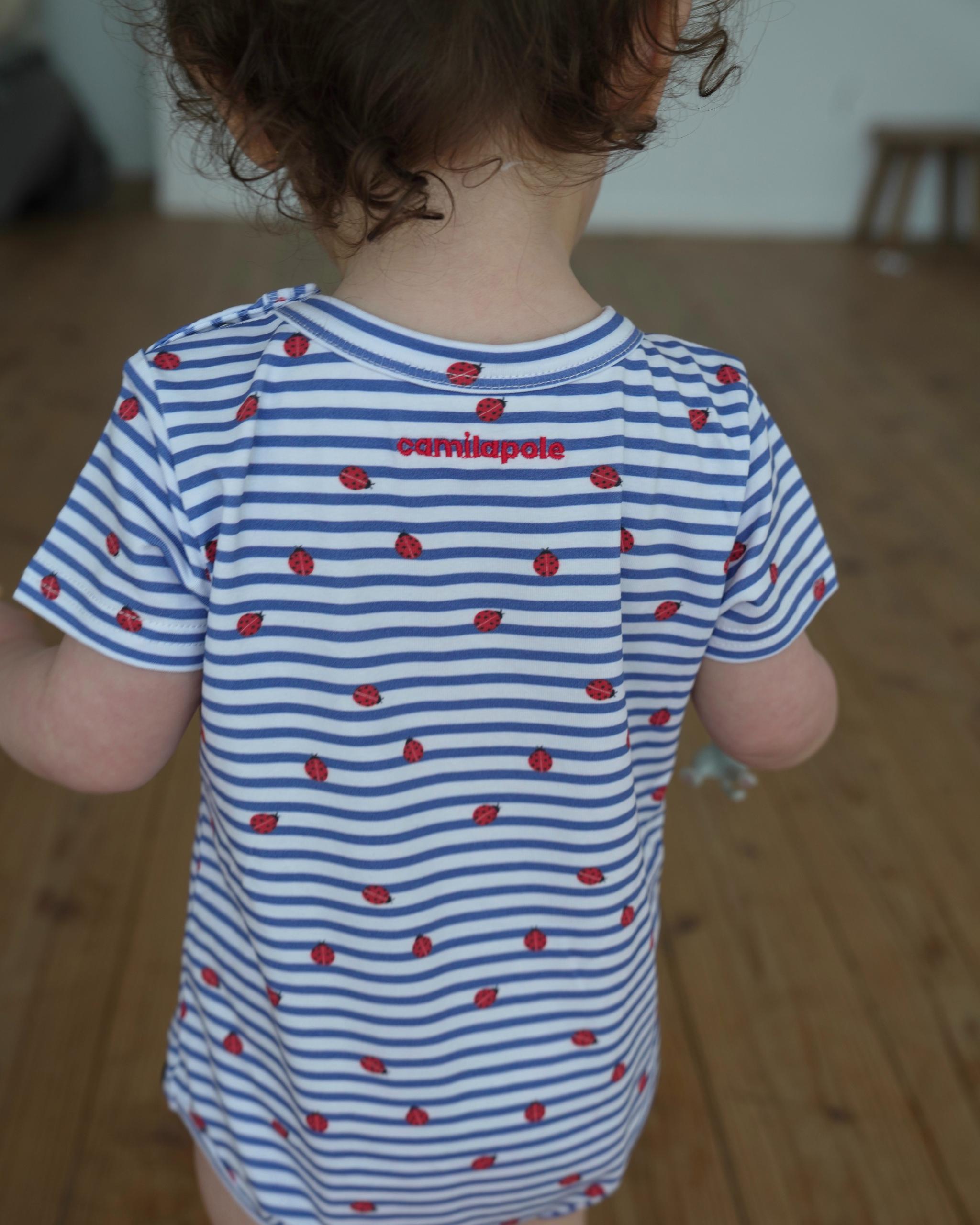 camilapole  Ladybug Stripe Romper