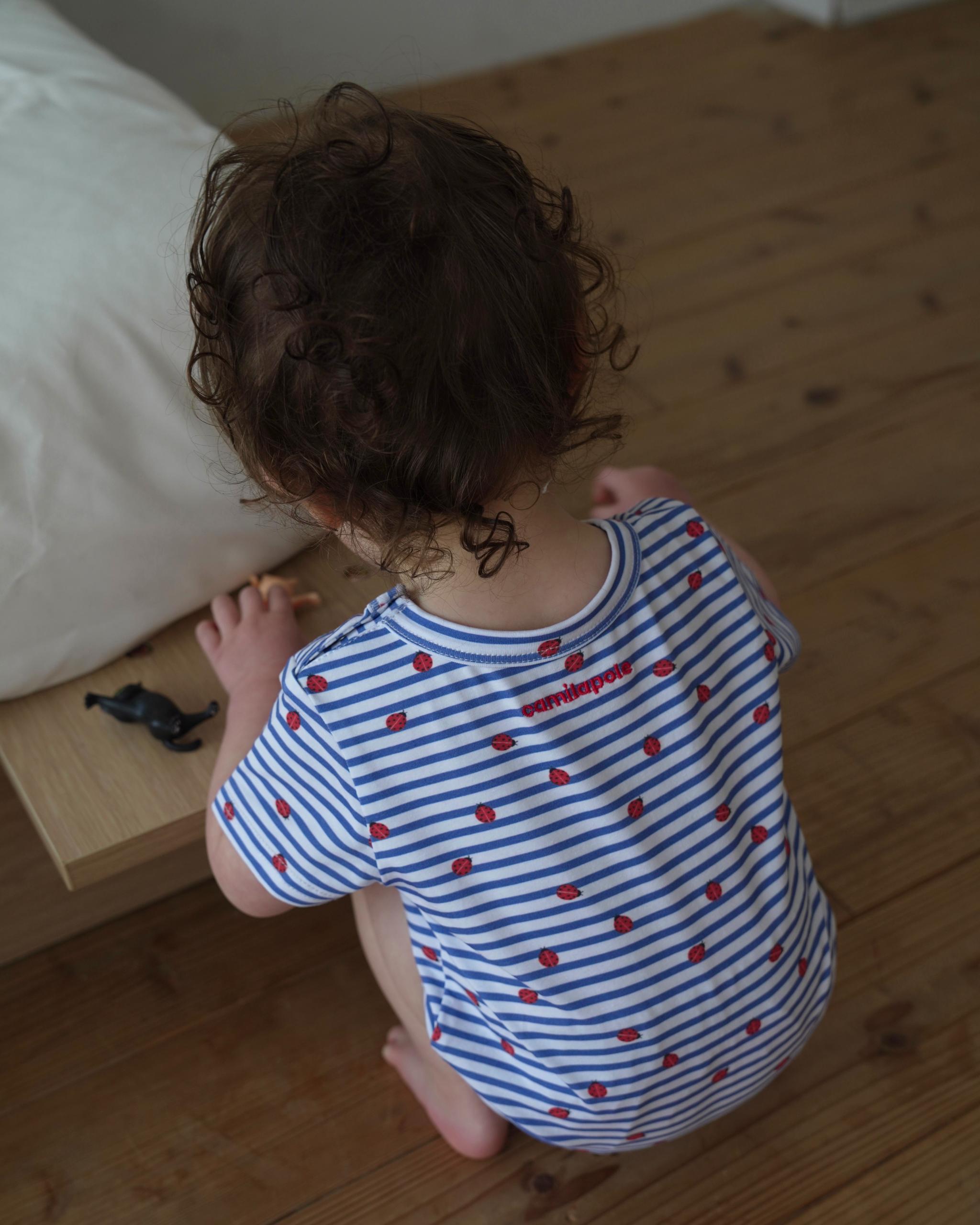 camilapole  Ladybug Stripe Romper