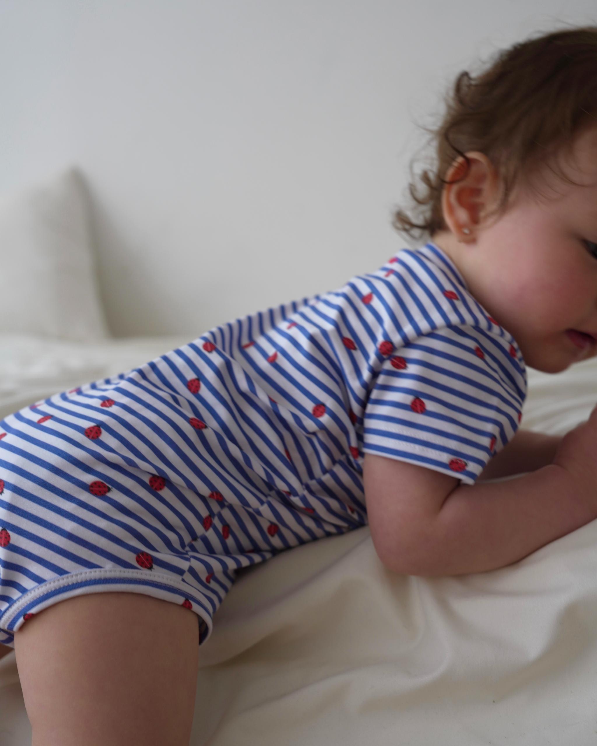 camilapole  Ladybug Stripe Romper